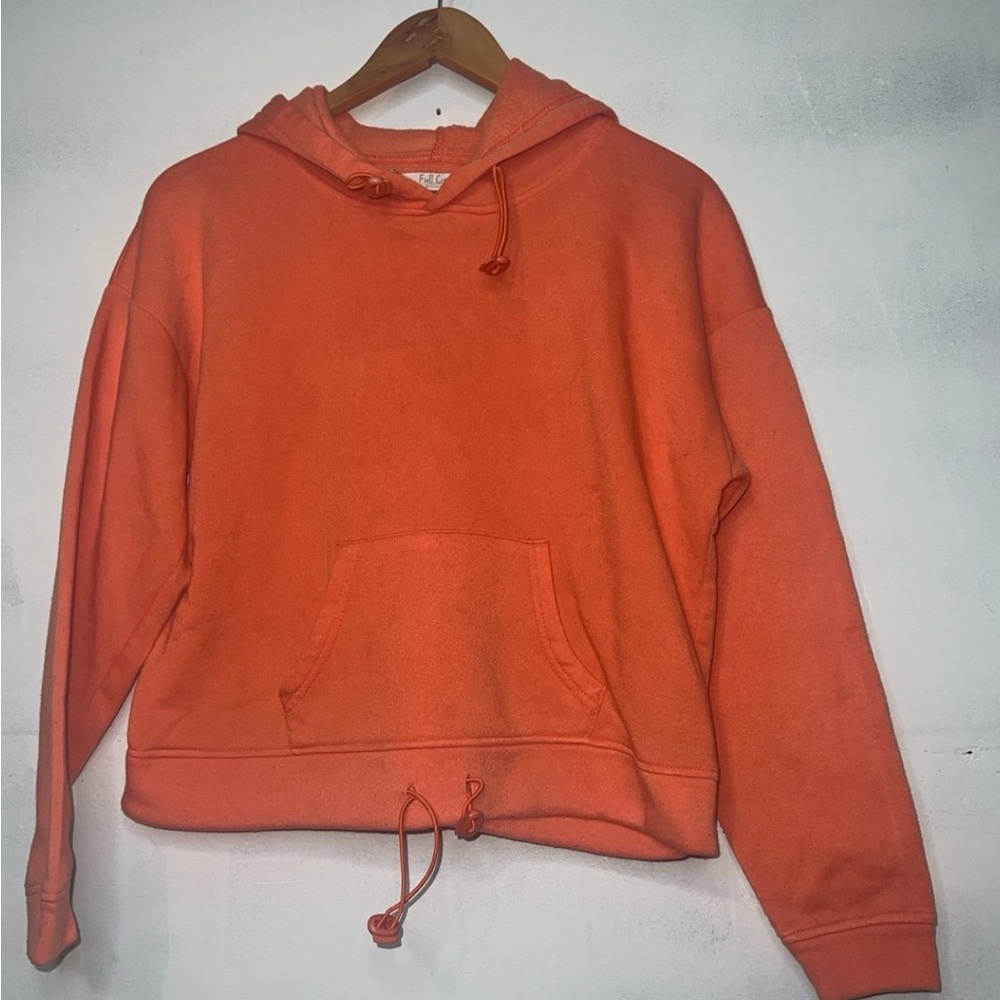 Full Circle Trends Crop Knit Full Zip Hoodie Sweater Jacket w/ Raw Hem Size L